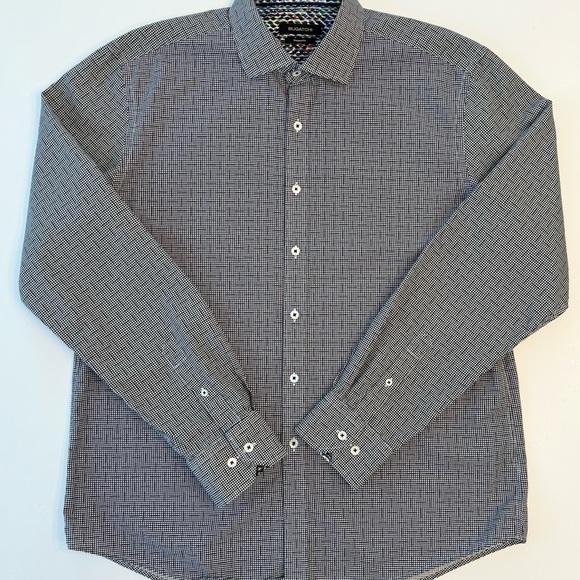 Bugatchi Long Sleeve Contrast Cuff Button Front Down Up Shirt XL Black White Dot - Picture 8 of 13
